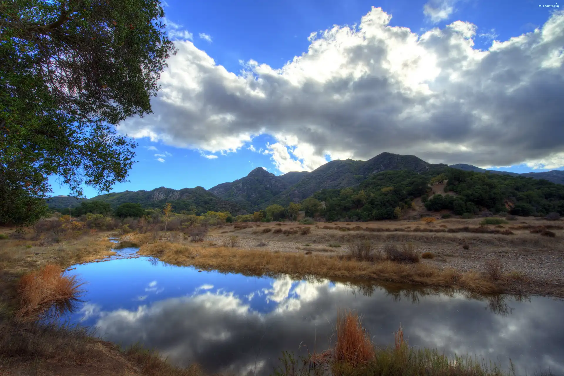 Góry, Staw, Chmury, Kalifornia, Malibu