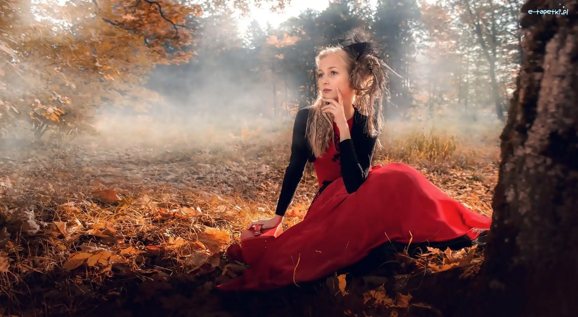 Mgła, Blondynka, Jesień, Zdjęciowa, Park, Liście, Sesja, Modelka