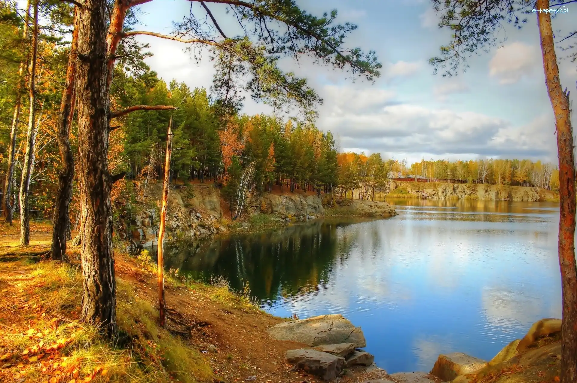 Piękne, Las, Jezioro, Jesień
