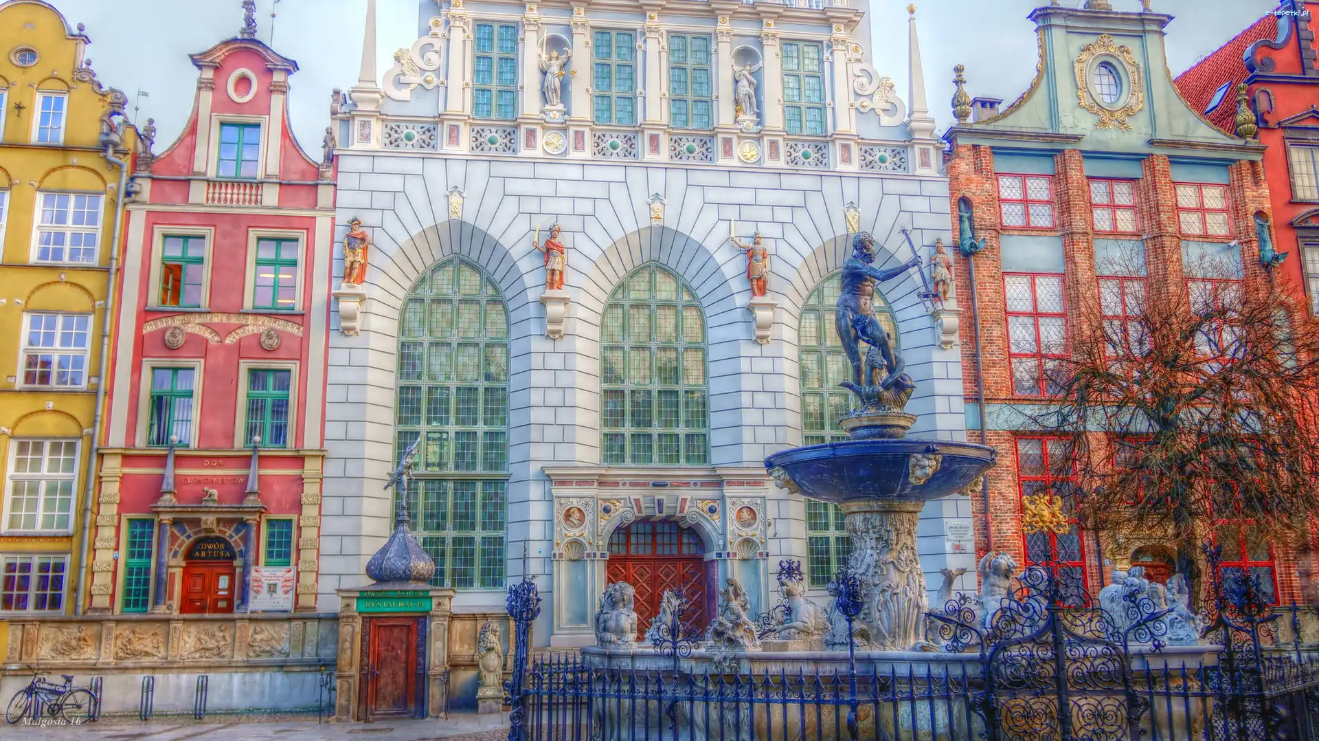 HDR, Posąg, Posejdon, Dwór Artusa, Gdańsk, Kamienice, Zabytkowe