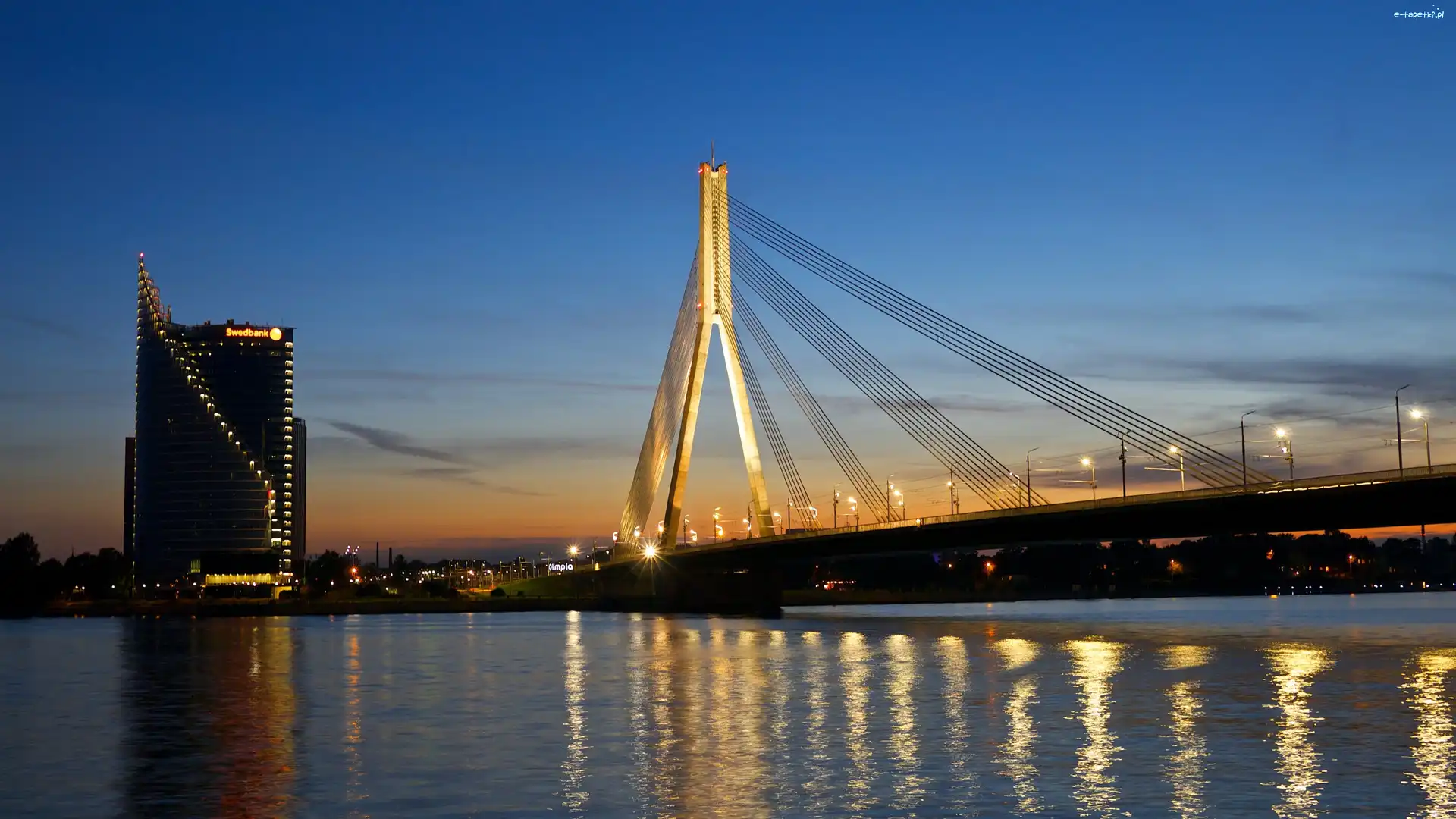 Most, Rzeka, Daugava, Vanšu Bridge, Ryga, Łotwa