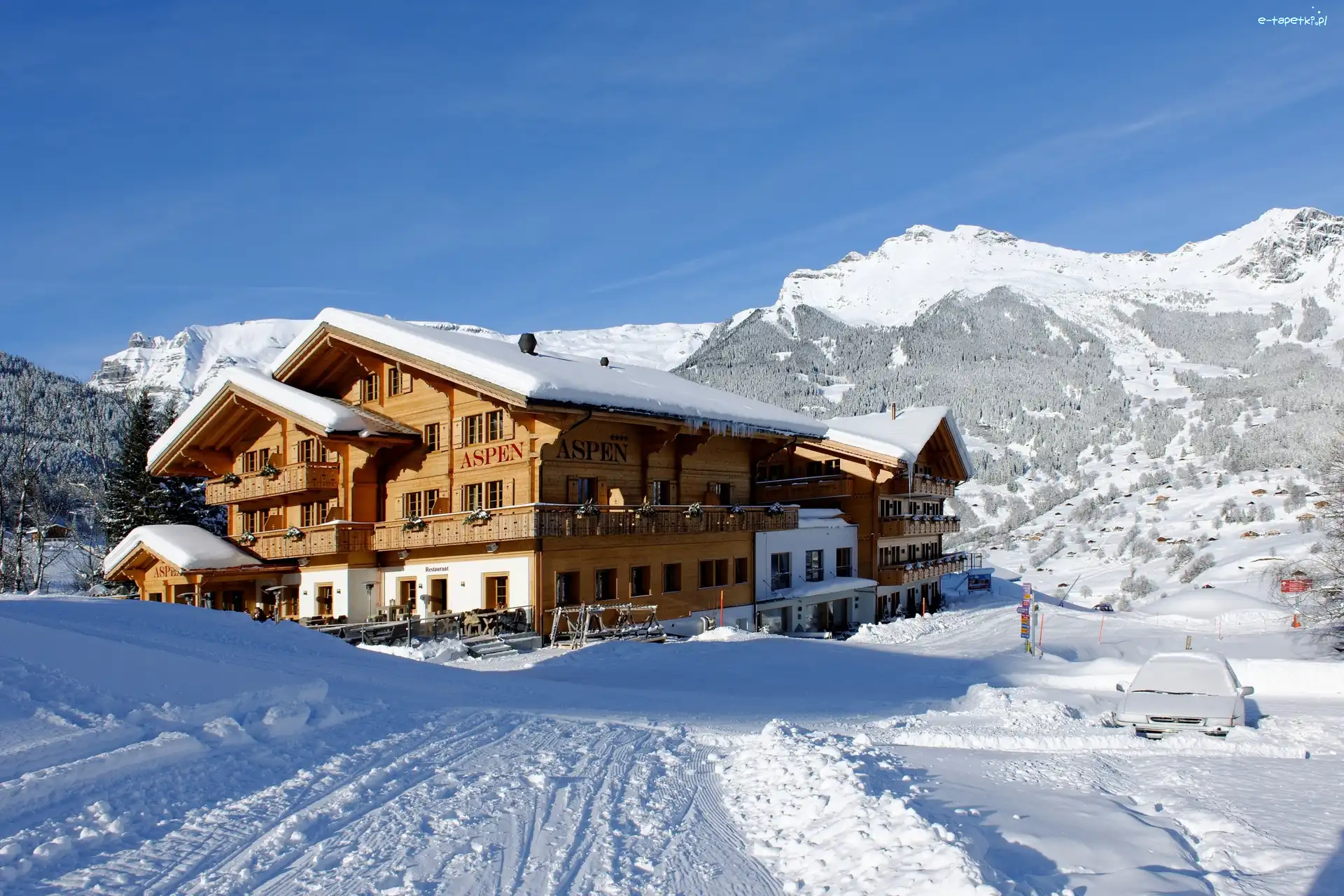 Zima, Hotel, Góry, Szwajcaria