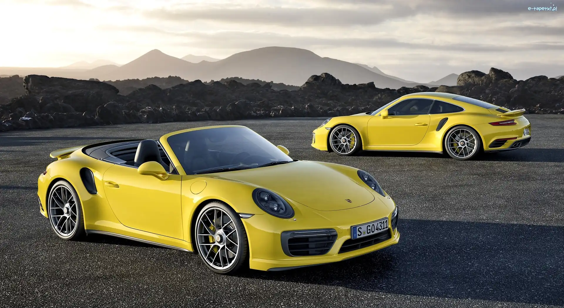 Turbo, Porsche, 911, Góry, Żółte, Dwa