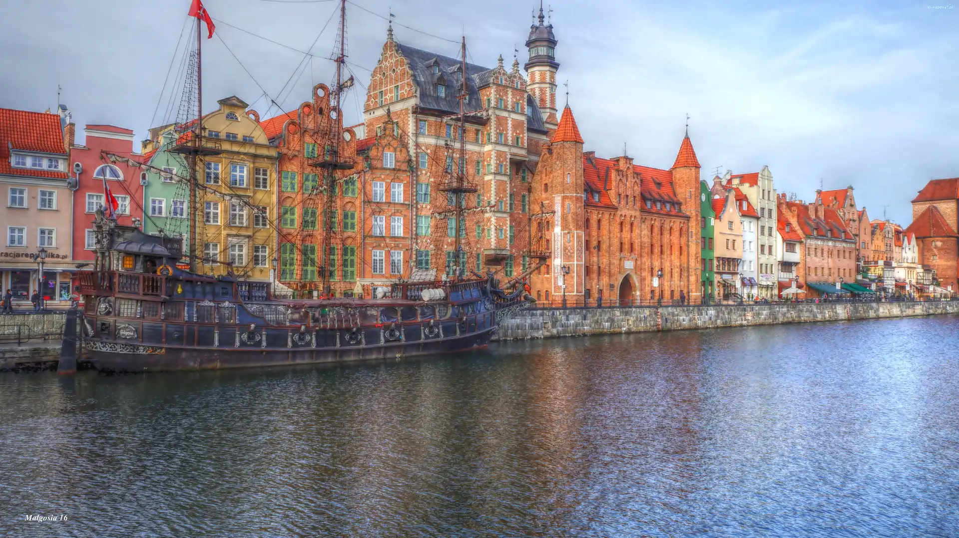 HDR, Rzeka, Kamienice, Motława, Gdańsk, Łódź, Zabytki