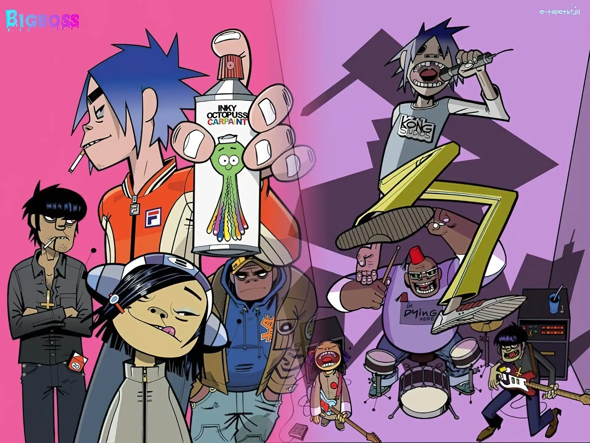 gitara, spray, Gorillaz