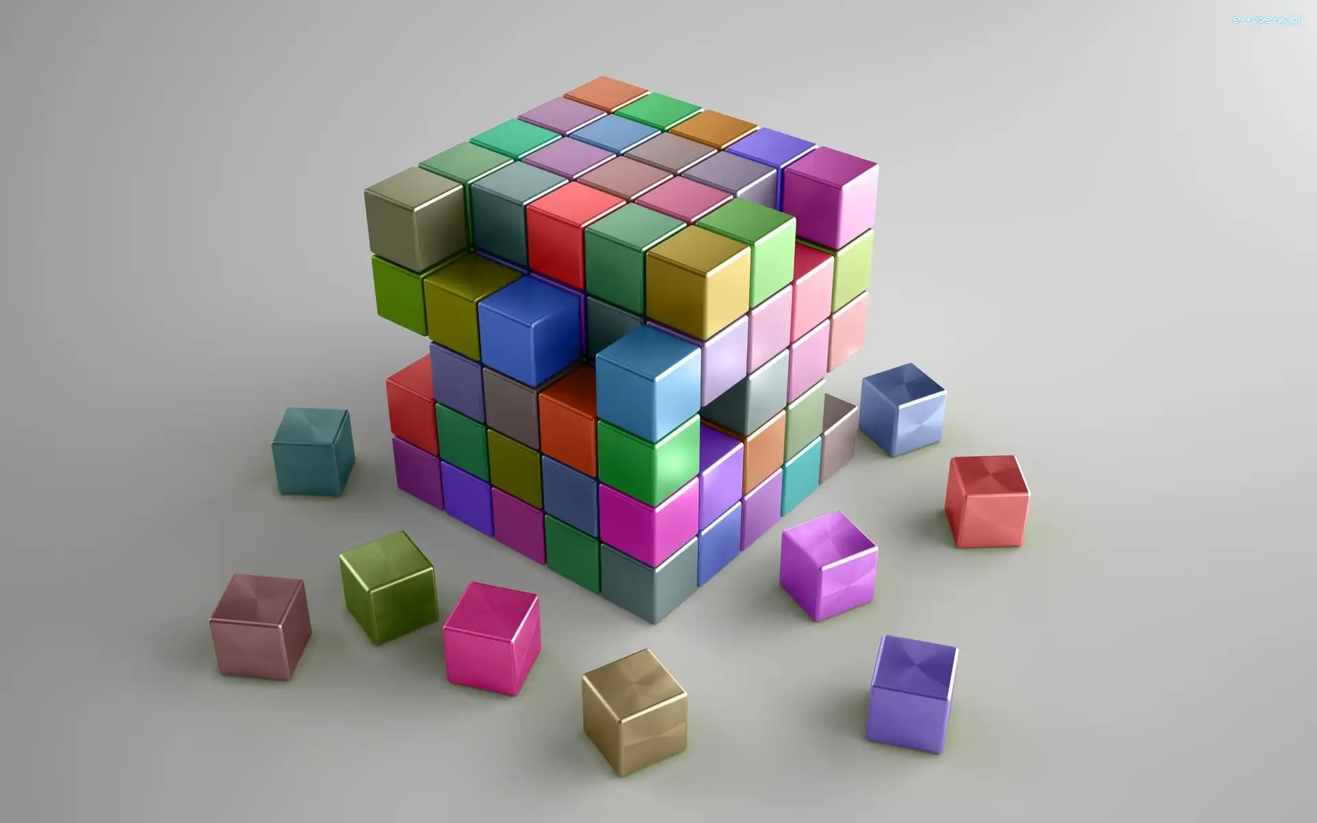 Kolorowe Kostki, Grafika 3D, Kostka Rubika