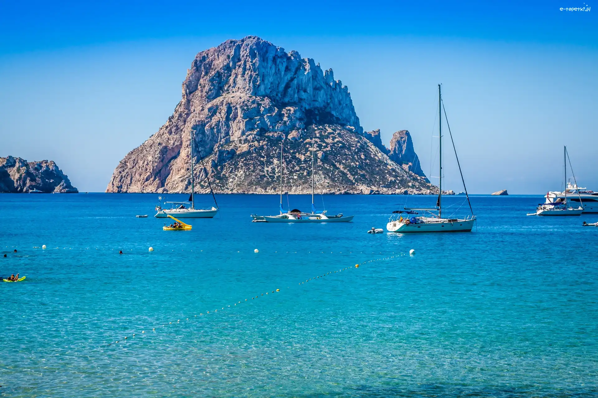 Ibiza, Morze, Hiszpania, Łódki, Skały