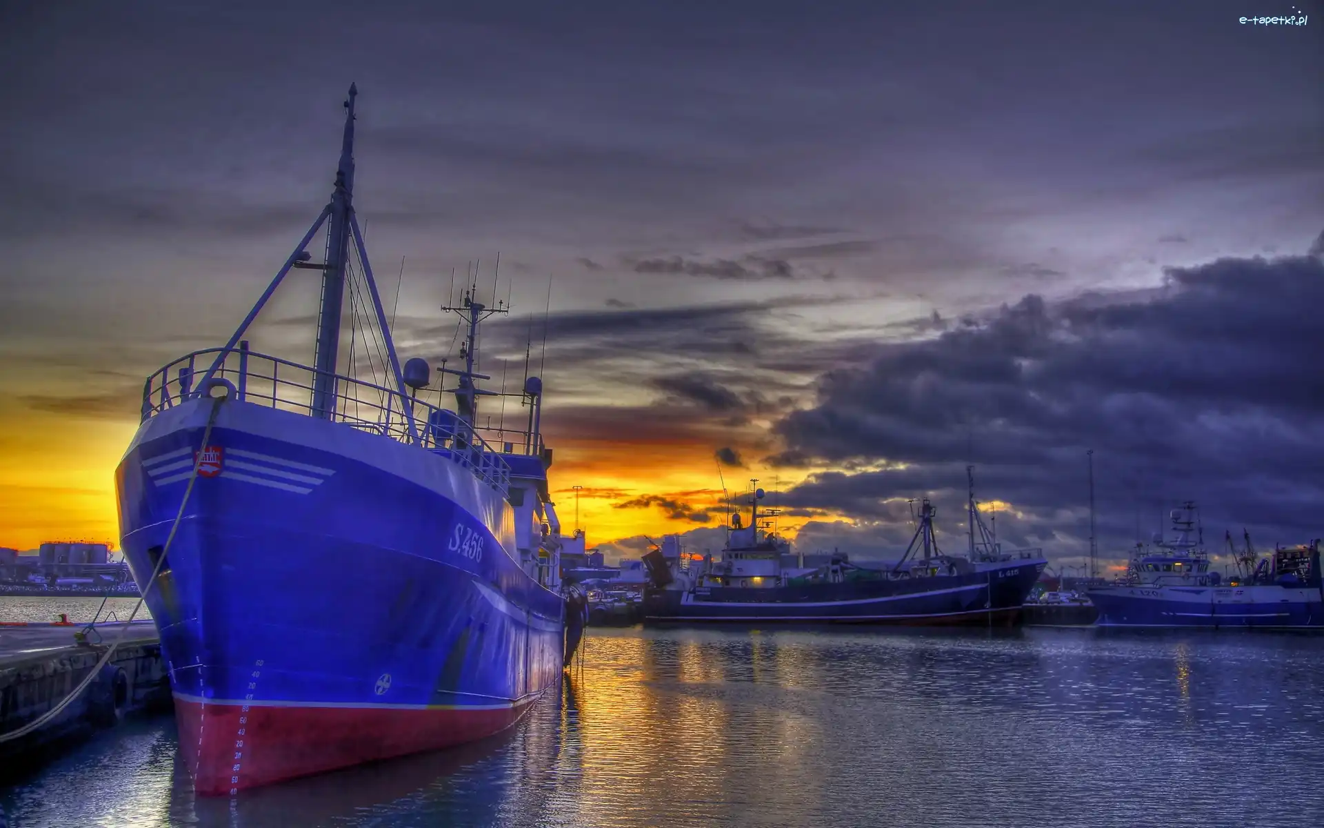 Port, Słońca, Zachód, Statki