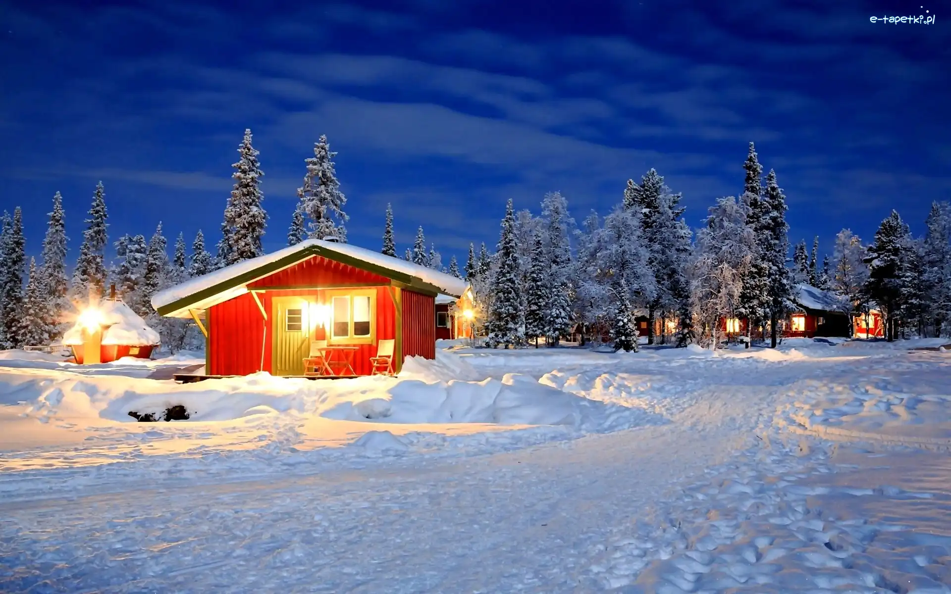 Domy, Finlandia, Noc, Zima