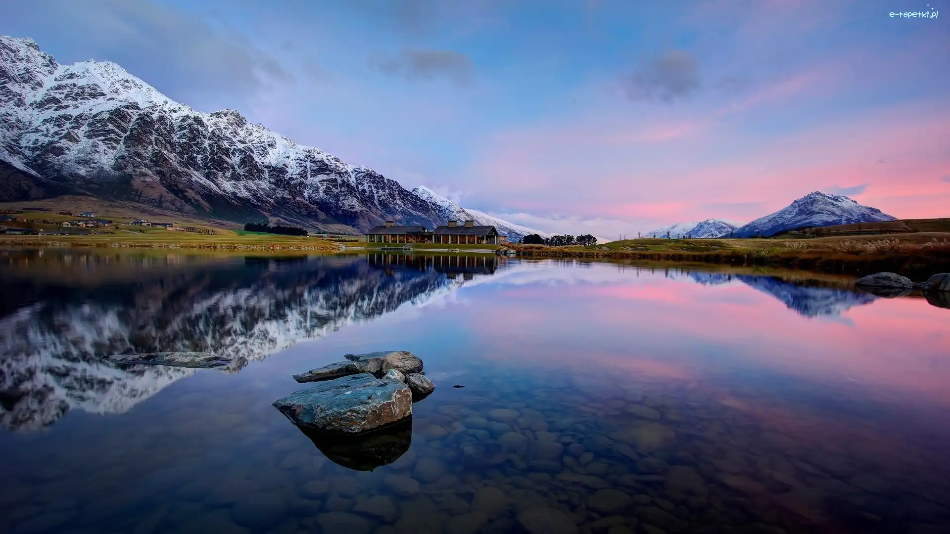 Queenstown, Wakatipu, Jezioro, Domy, Góry