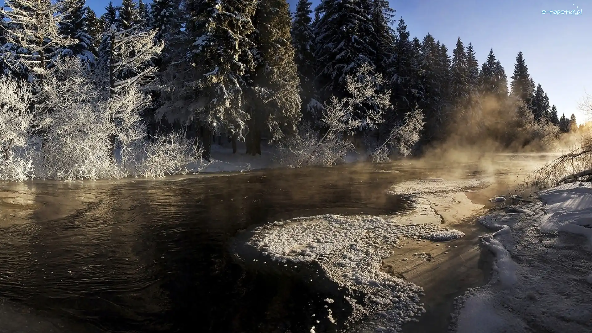 Śnieg, Drzewa, Rzeka, Zima
