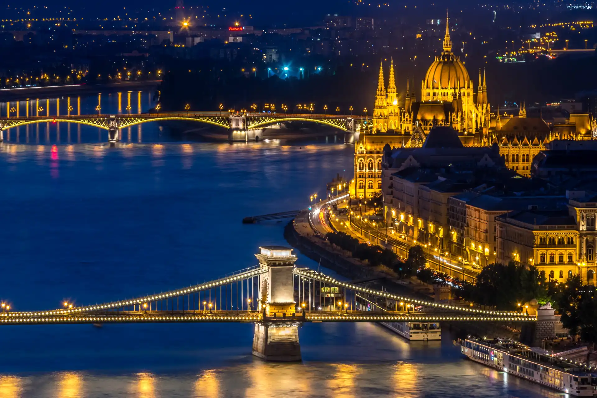 Noc, Most, Miasto, Budapeszt, Dunaj, Węgry