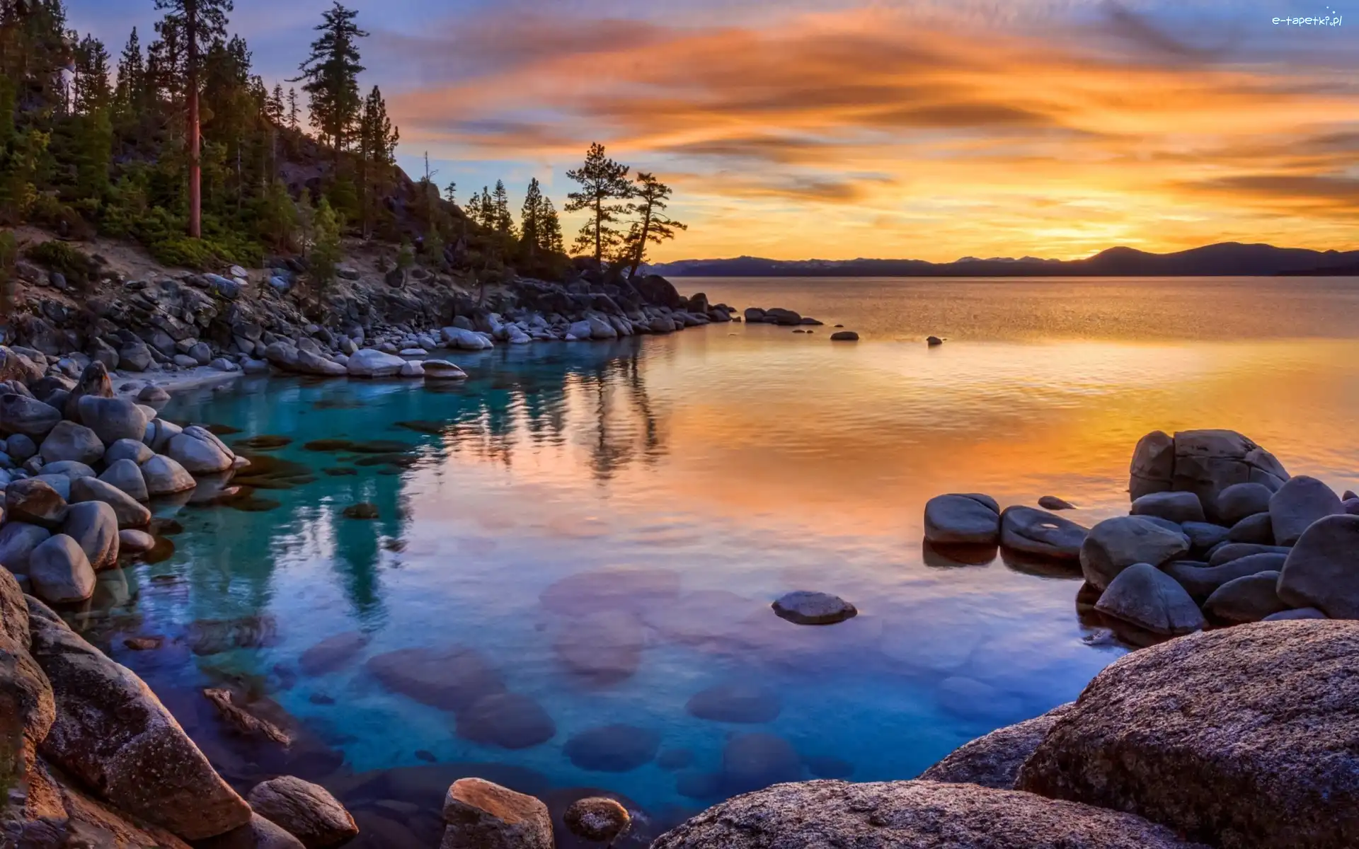 Jezioro, California, Kamienie, Wschód słońca