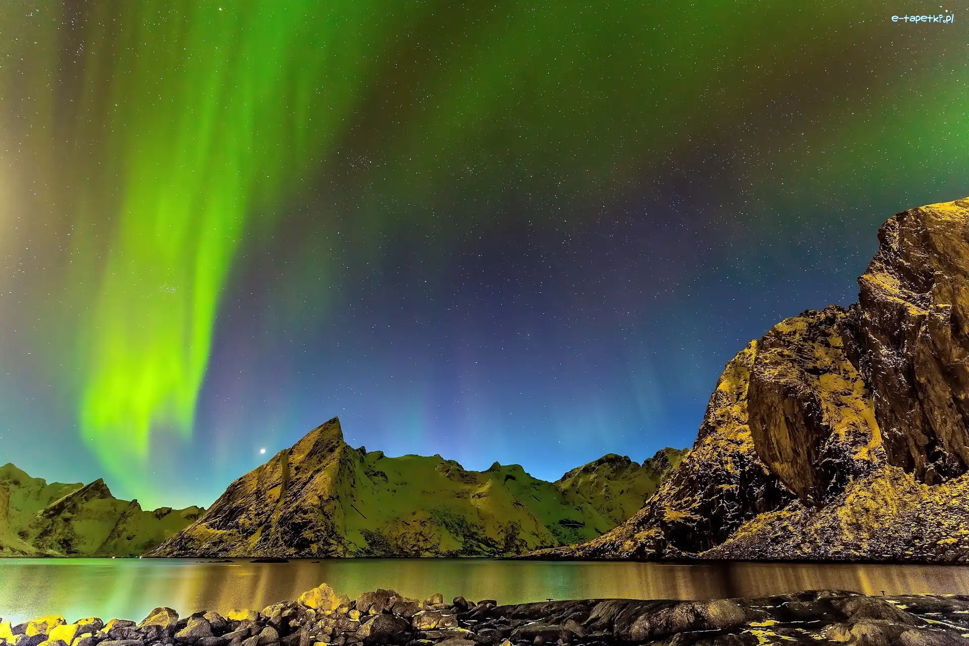 Morze, Islandia, Zorza Polarna, Góry