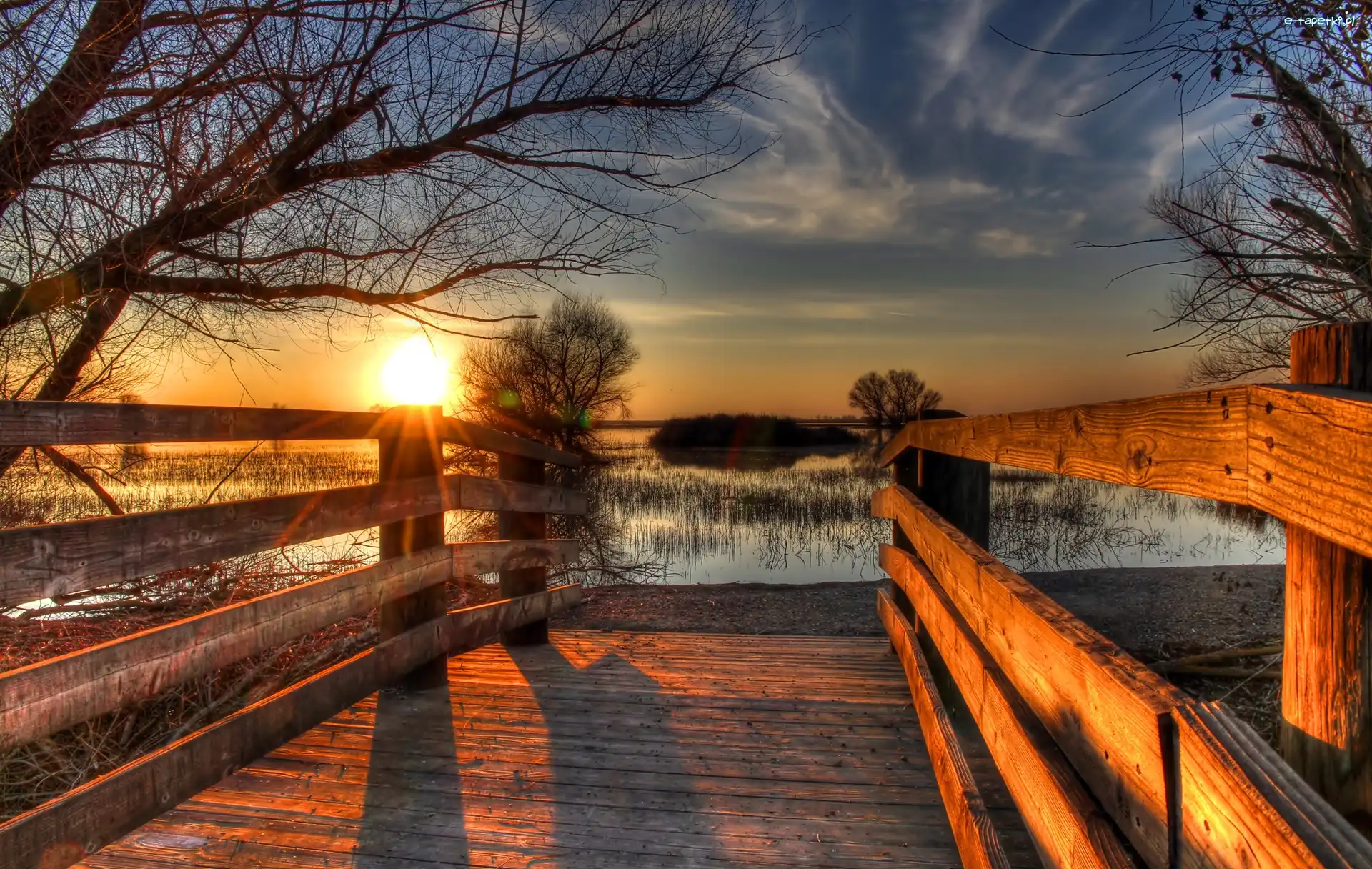 Mostek, Wschód Słońca, Jezioro, HDR, Kalifornia