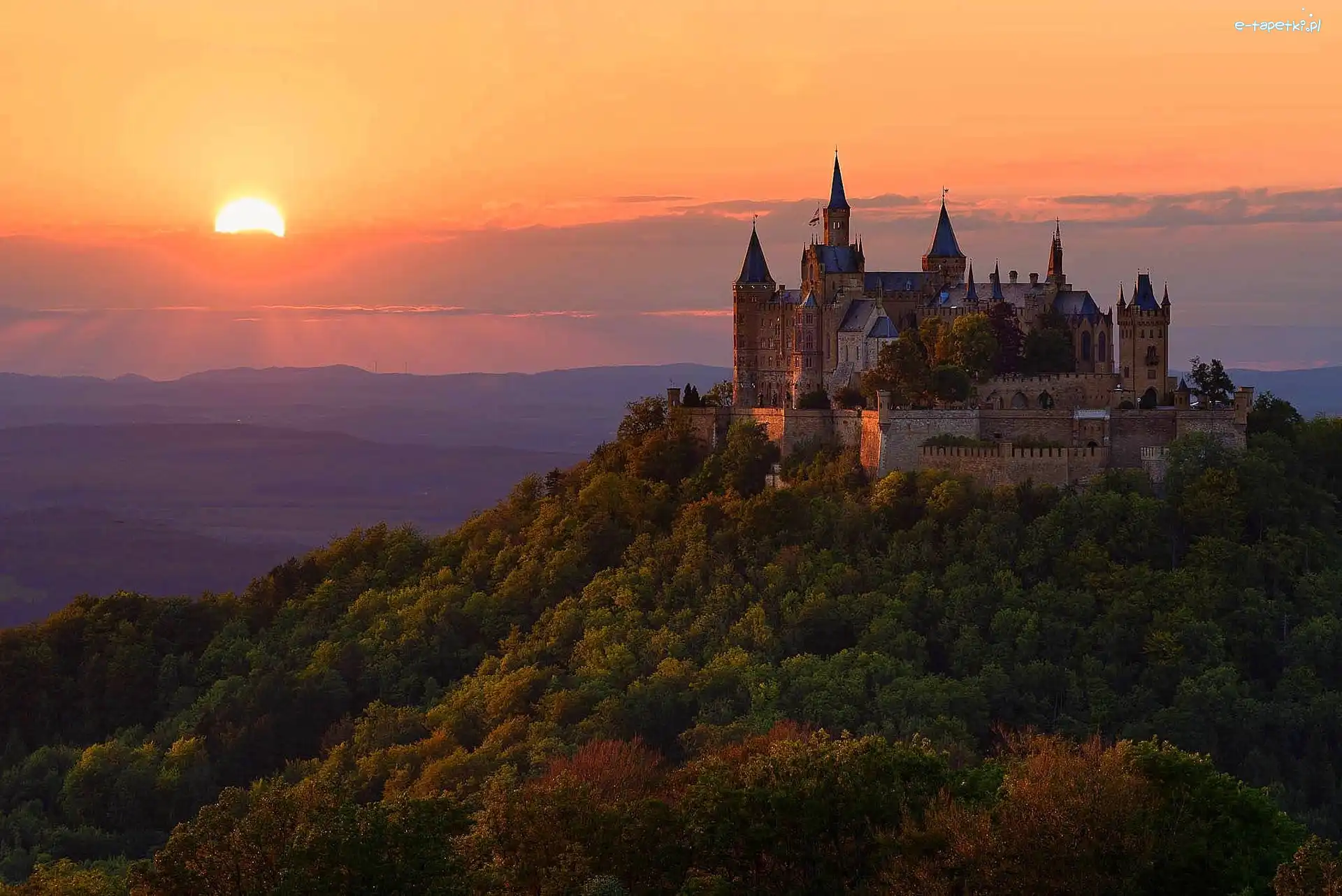 Bawaria, Zachód słońca, Zamek Neuschwanstein, Niemcy