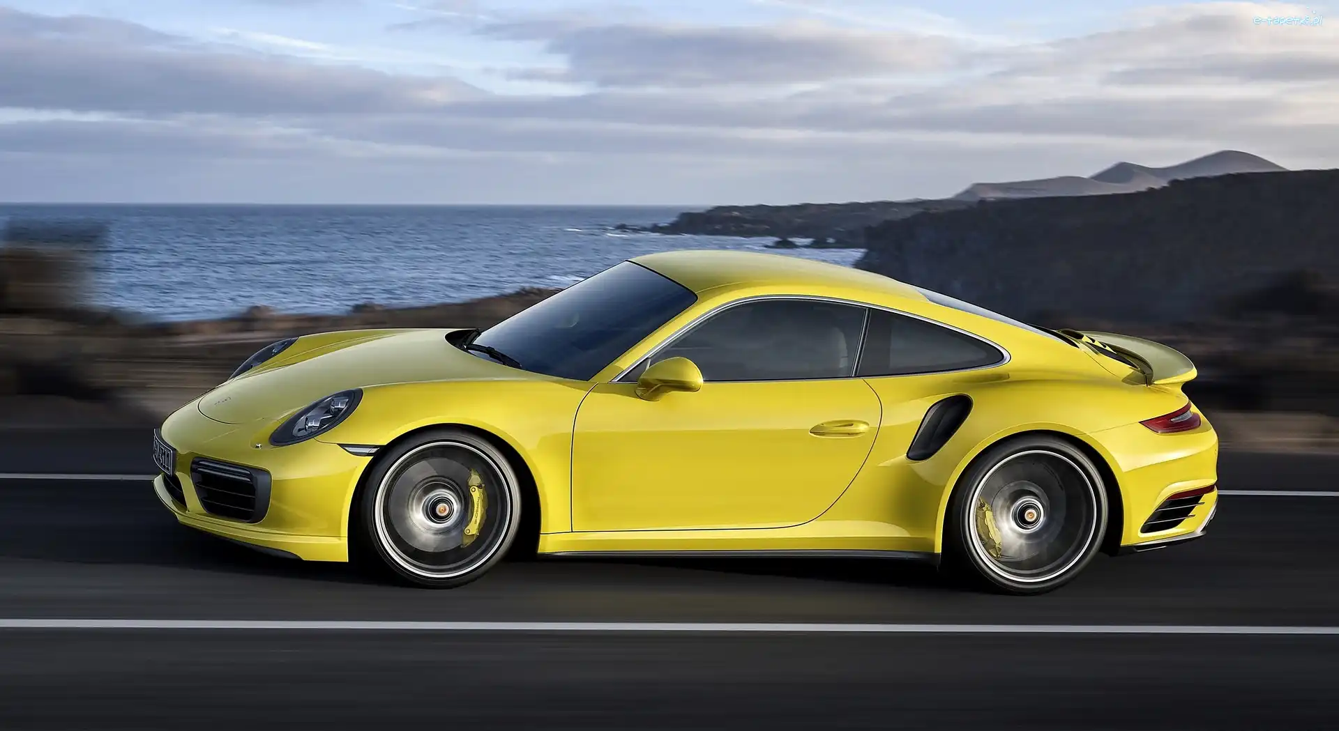 Żółte, 911 Turbo, Porsche, Jezioro, Droga