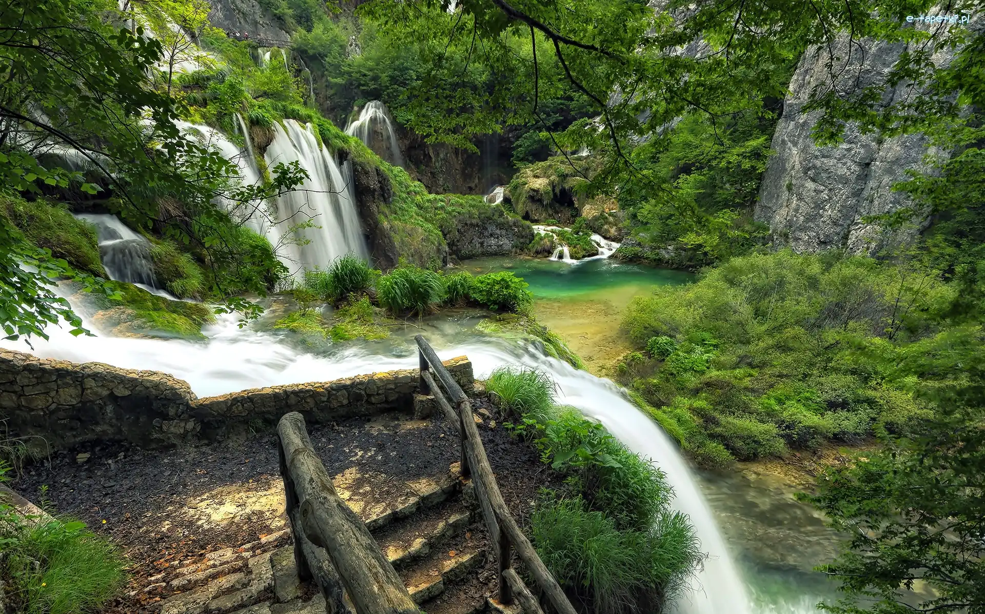 Wodospad, Park Narodowy, Skały, Chorwacja, Plitvice