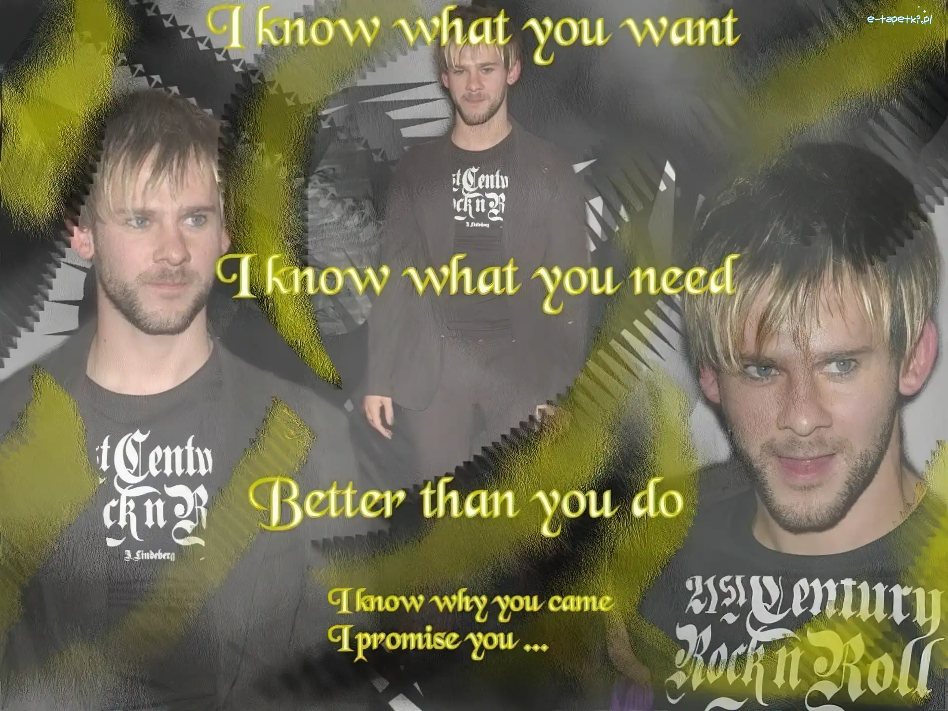 napisy, zarny t-shirt, Dominic Monaghan
