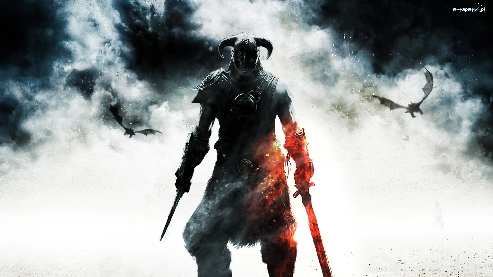 Wojownik, Dovahkiin, Czarno-Białe, Smok
, Skyrim, The Elder Scrolls