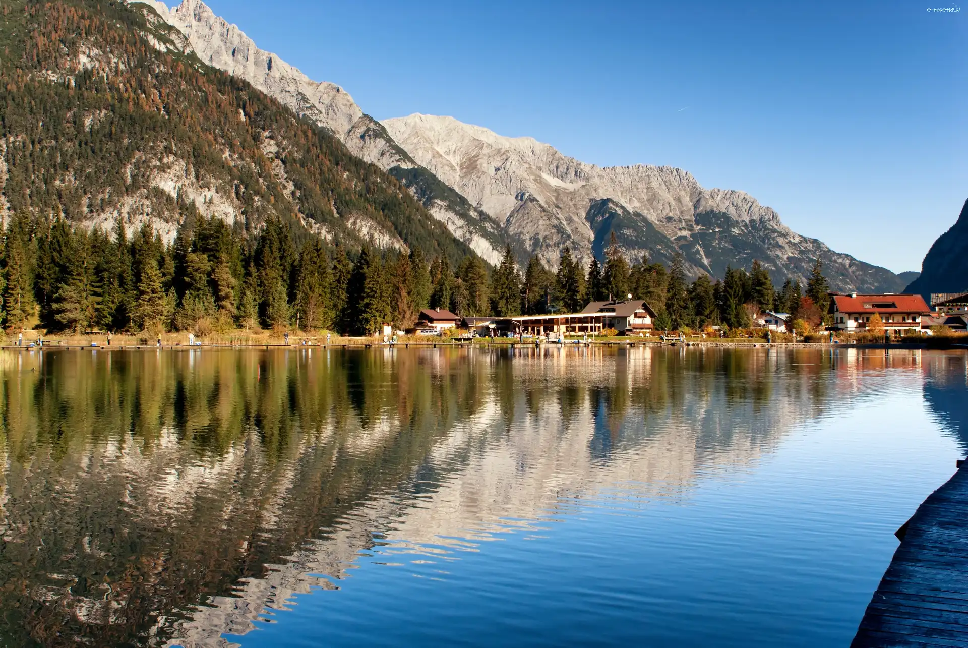 Góry, Las, Jezioro, Domy, Austria