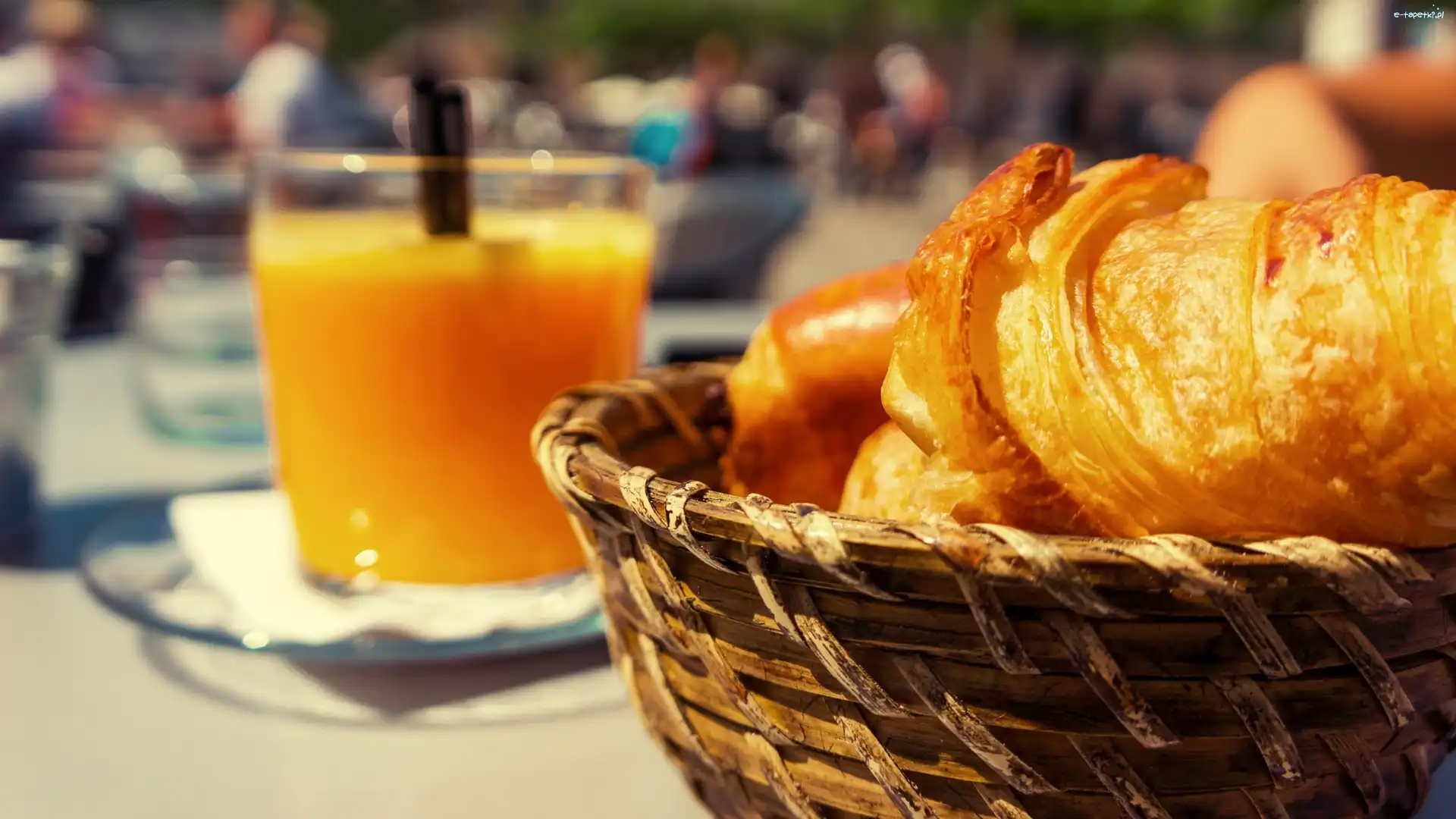 Croissanty, Sok, Koszyczek, Szklanka, Pomarańczowy