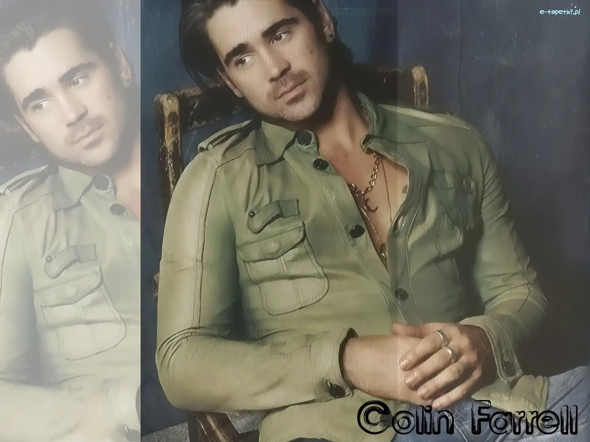 zielona koszula, złoty łańcuch, Colin Farrell
