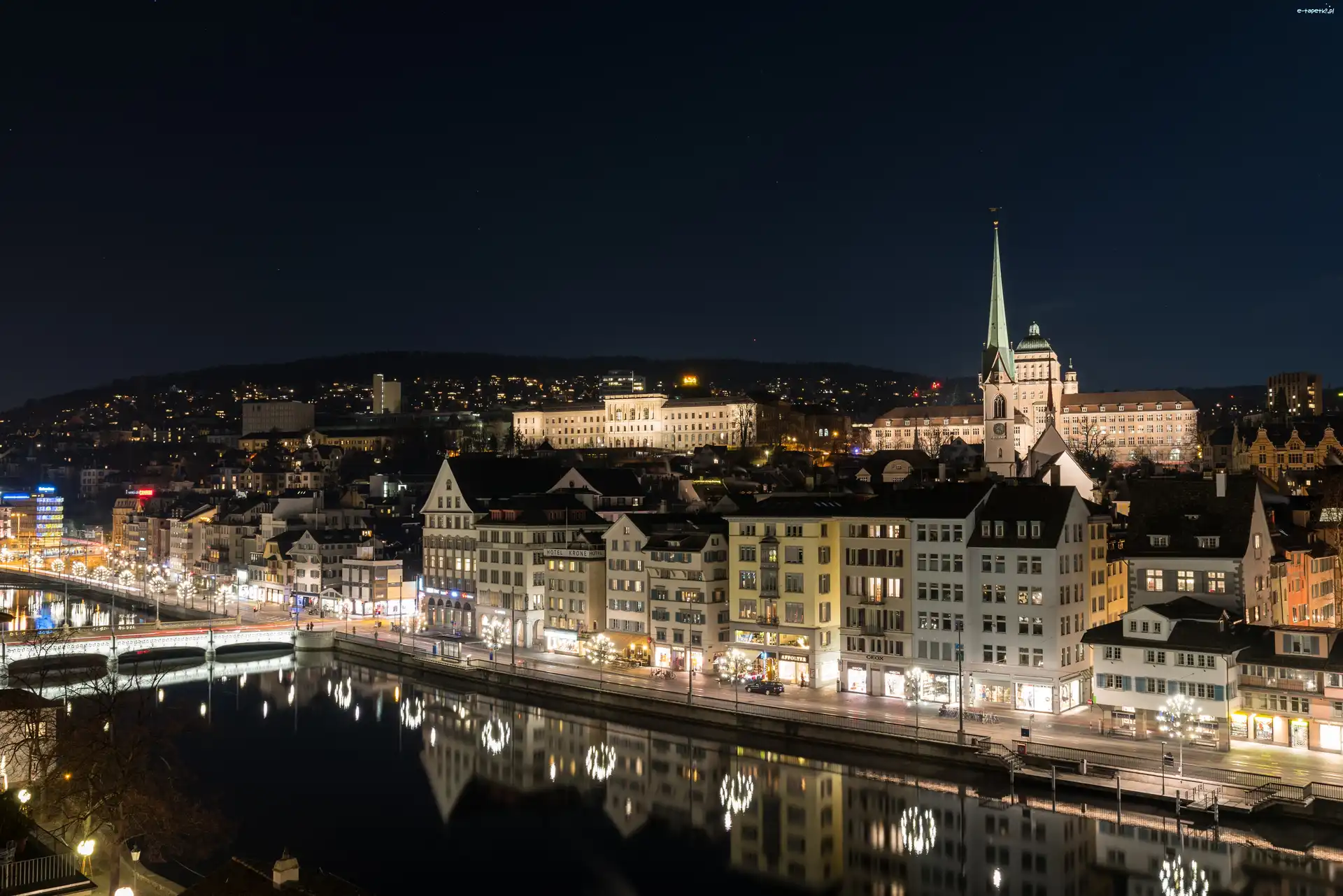 Szwajcaria, Noc, Miasto, Zurich