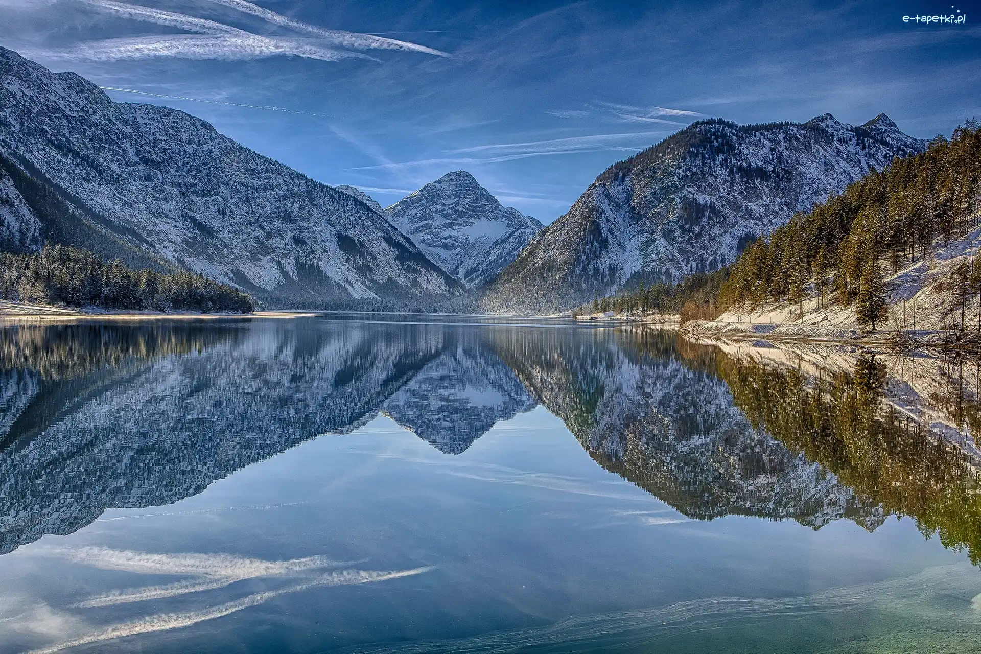 Plansee, Las, Jezioro, Tyrol, Alpy, Zima