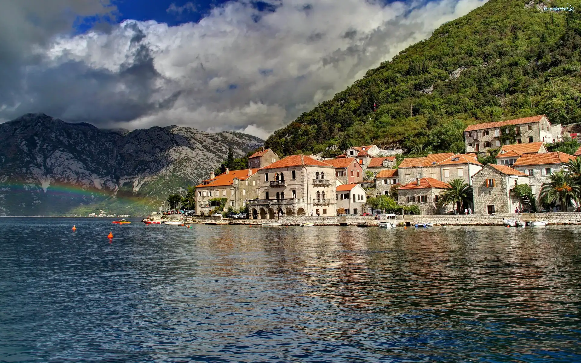 Zatoka, Wybrzeże, Czarnogóry, Tęcza, Perast, Miasto