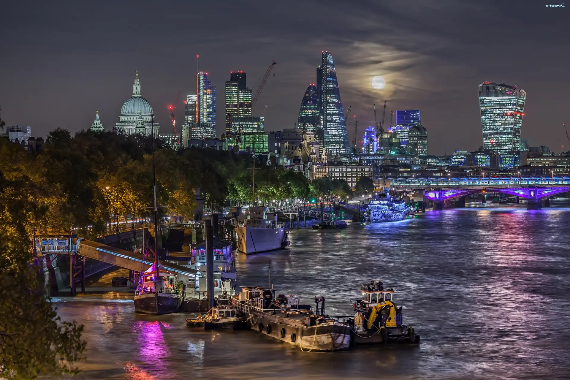 Panorama, HDR, Londynu, Nocna