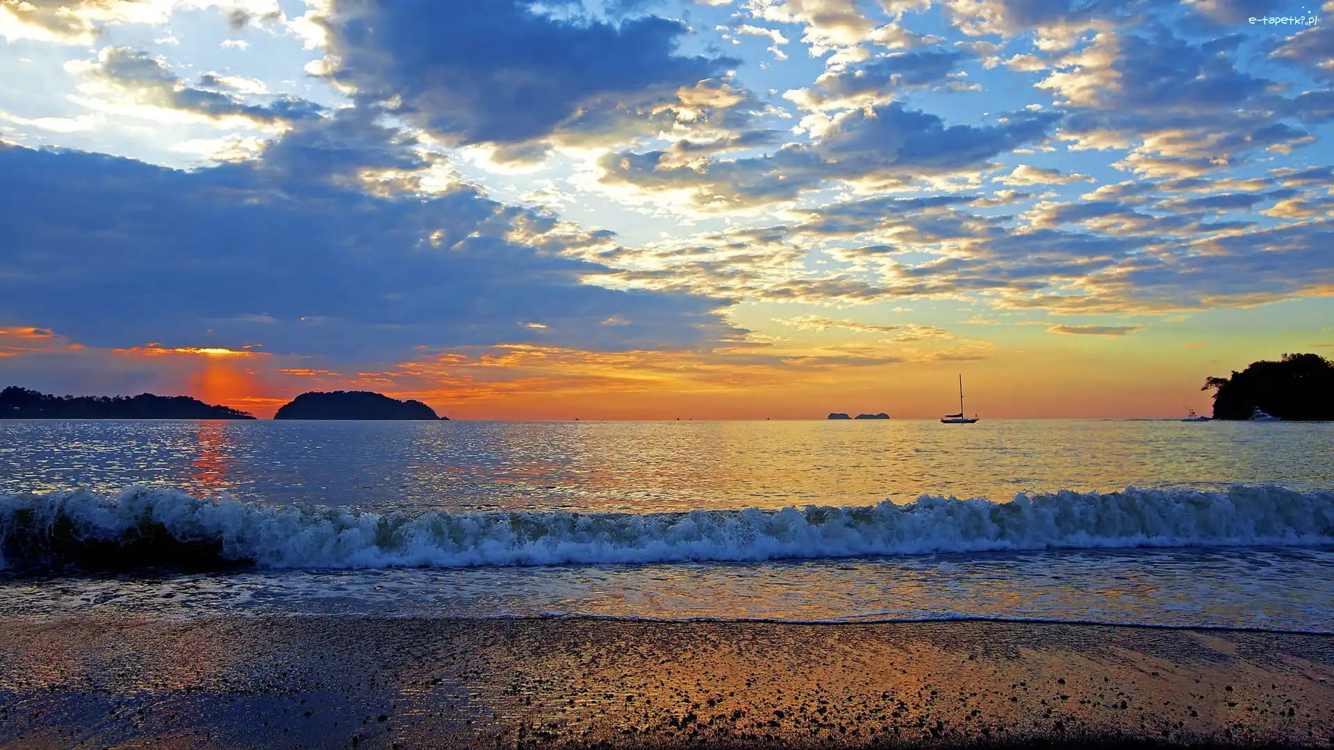 Wschód, Kostaryka, Słońca, Morze, Plaża