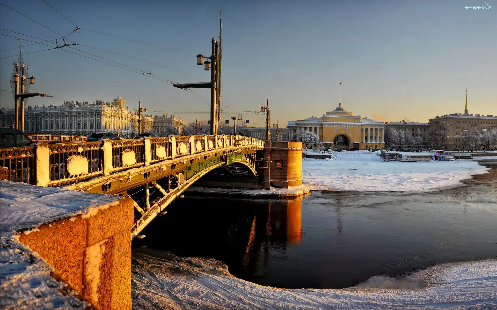 Rosja, Most, Petersburg, Zima, Rzeka
