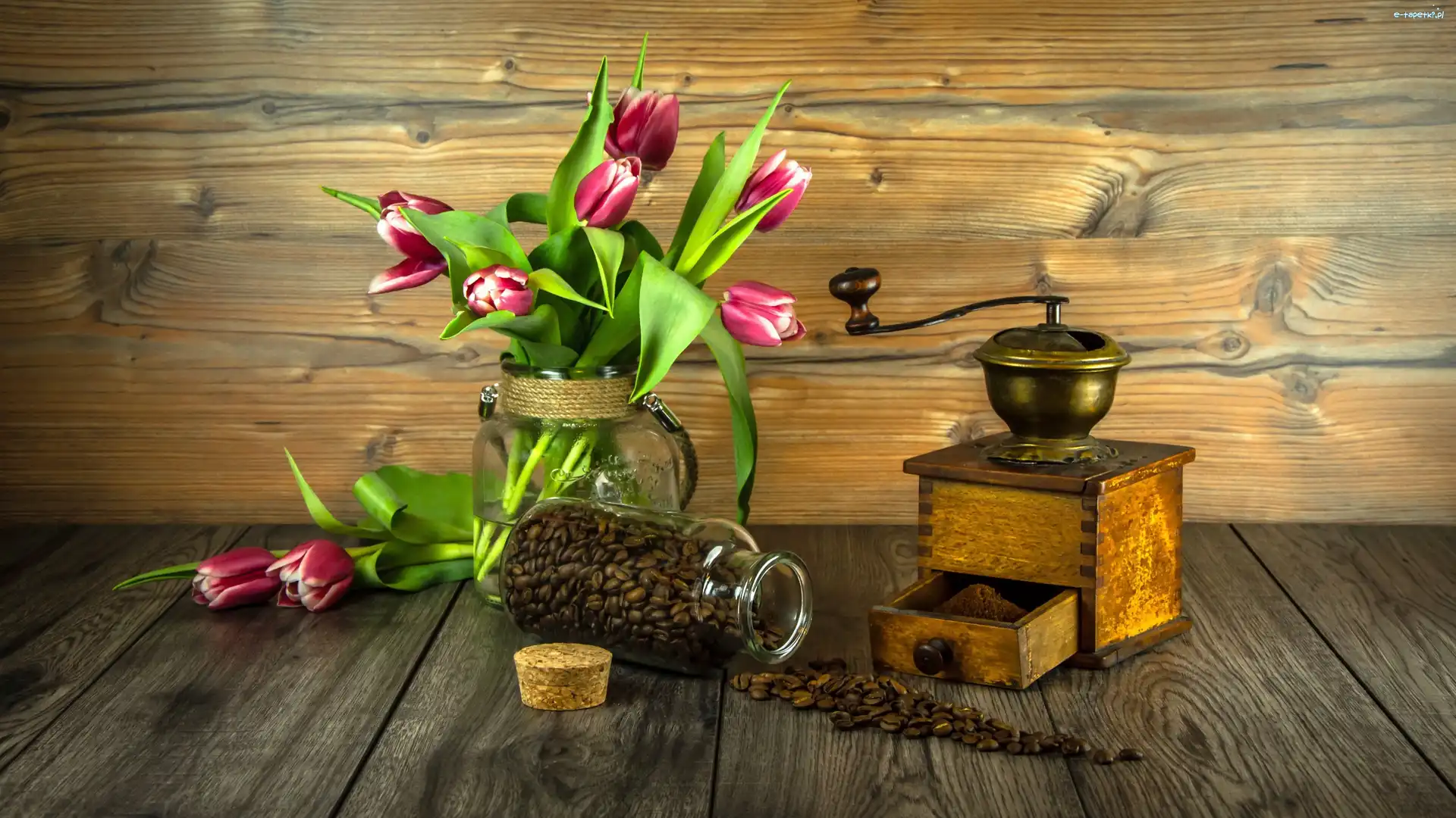 Słoik, Tulipany, Młynek, Kawa