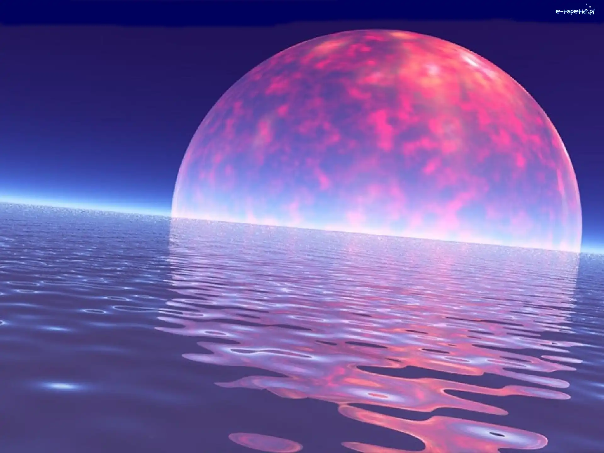 Wektorowa, morze, księżyc, 3D