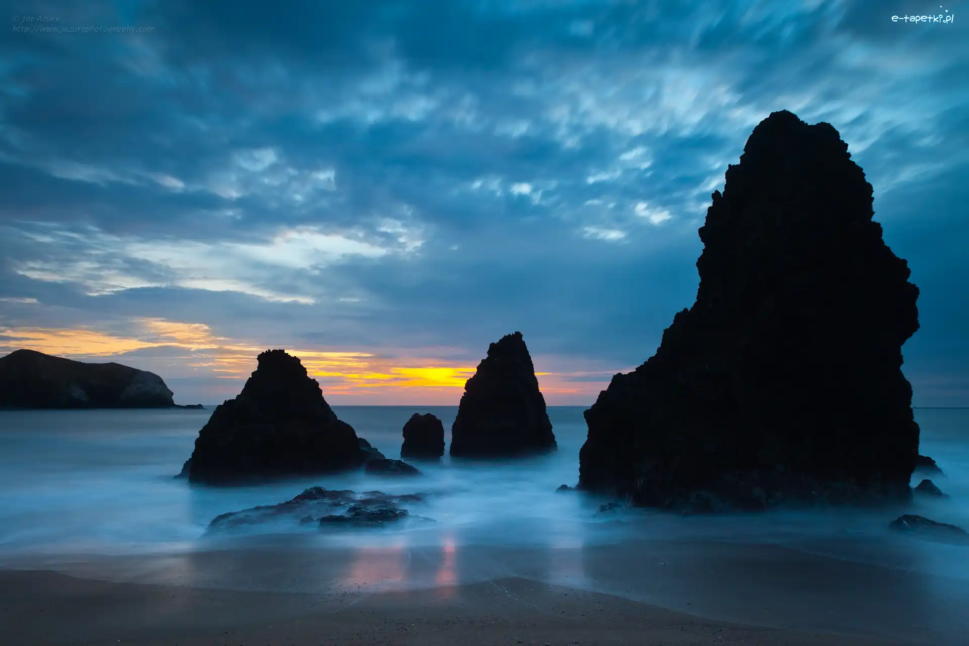 Skały, Słońca, Zachód, Ocean