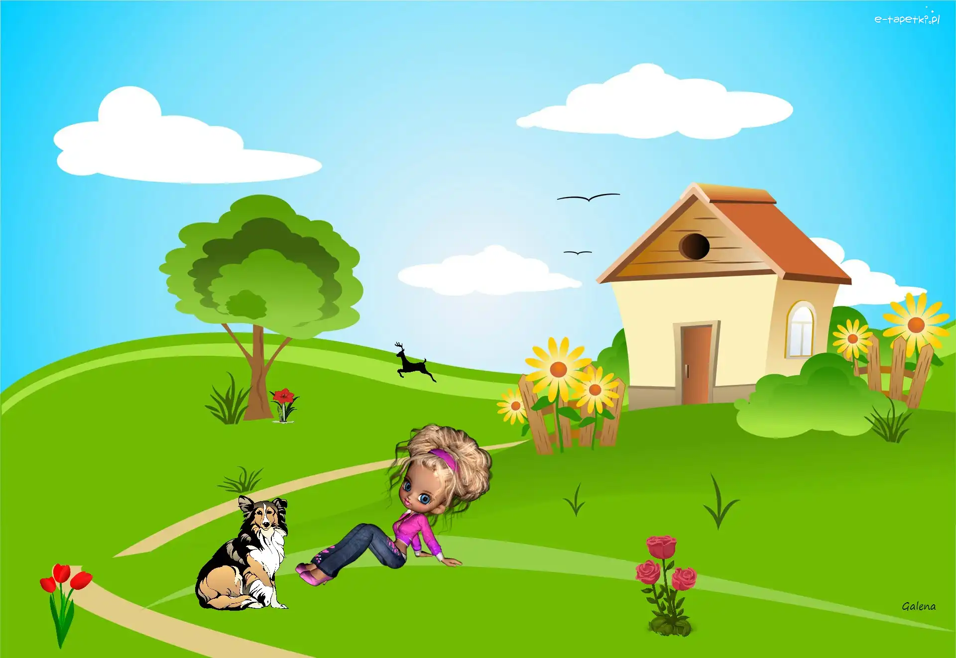 Domek, Pies, Laleczka, Grafika 2D, Podwórko