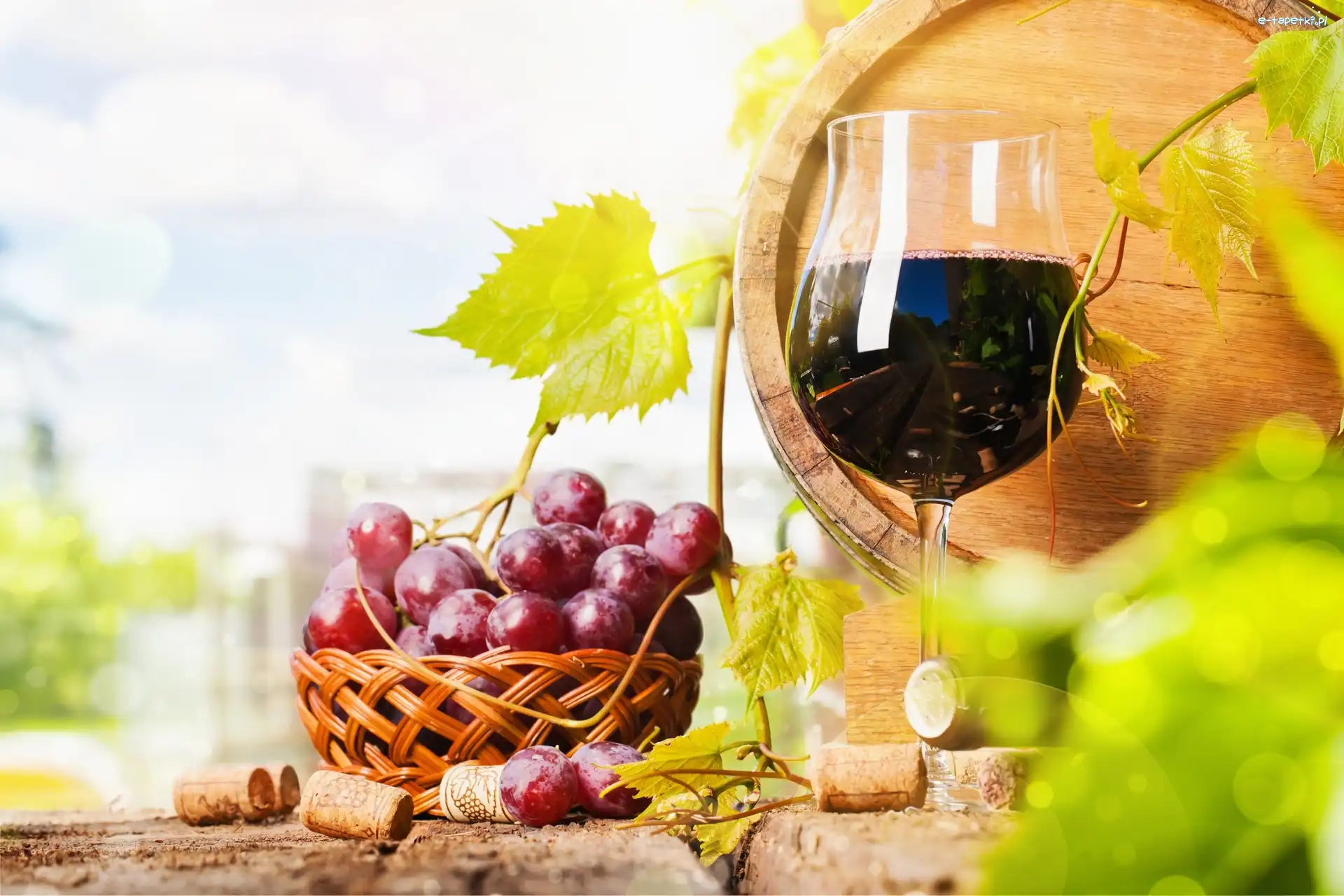 Winogrona, Wino, Kieliszek, Zielone, Beczka