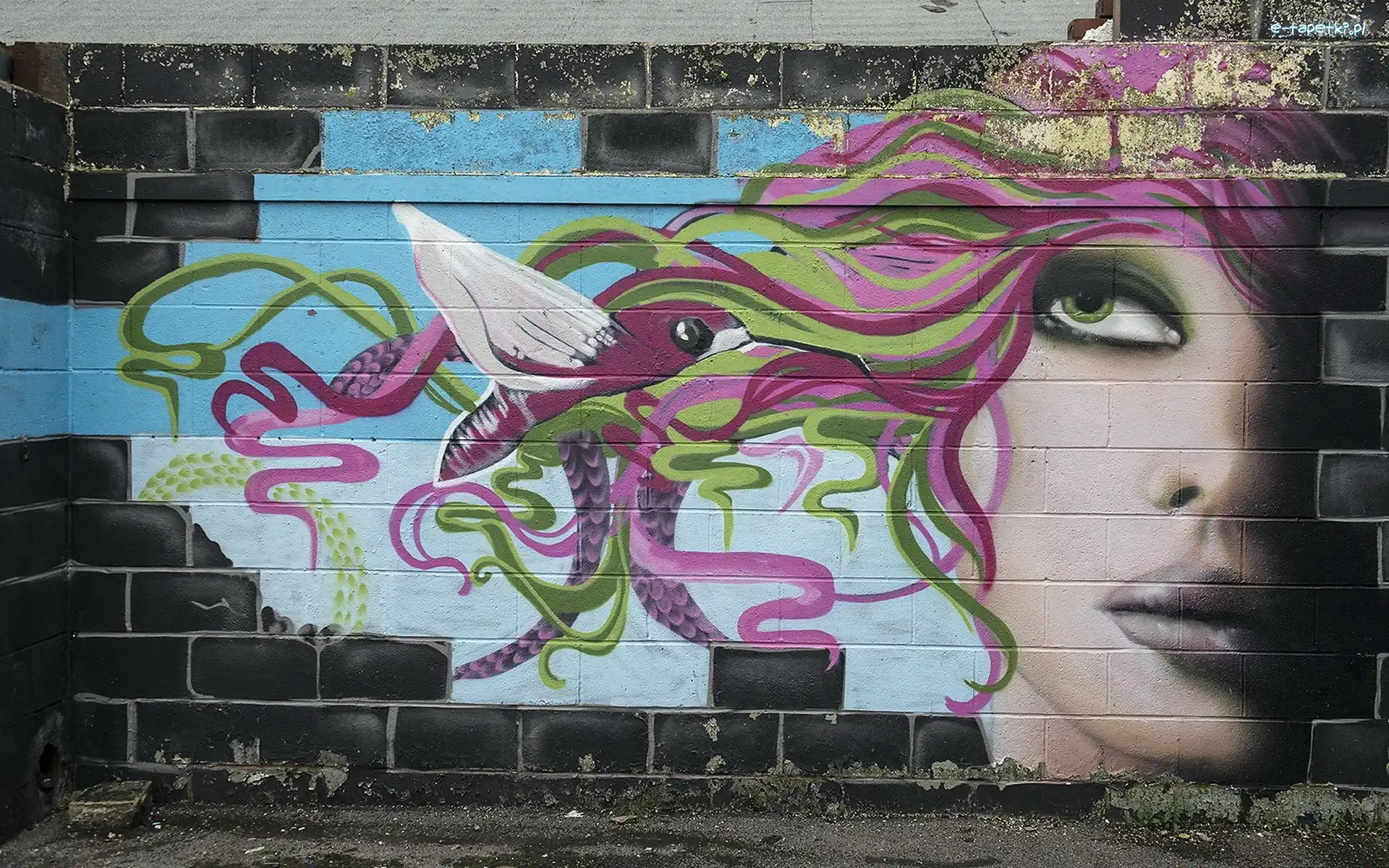 Ściana, Street art, Mural, Kobieta, Twarz