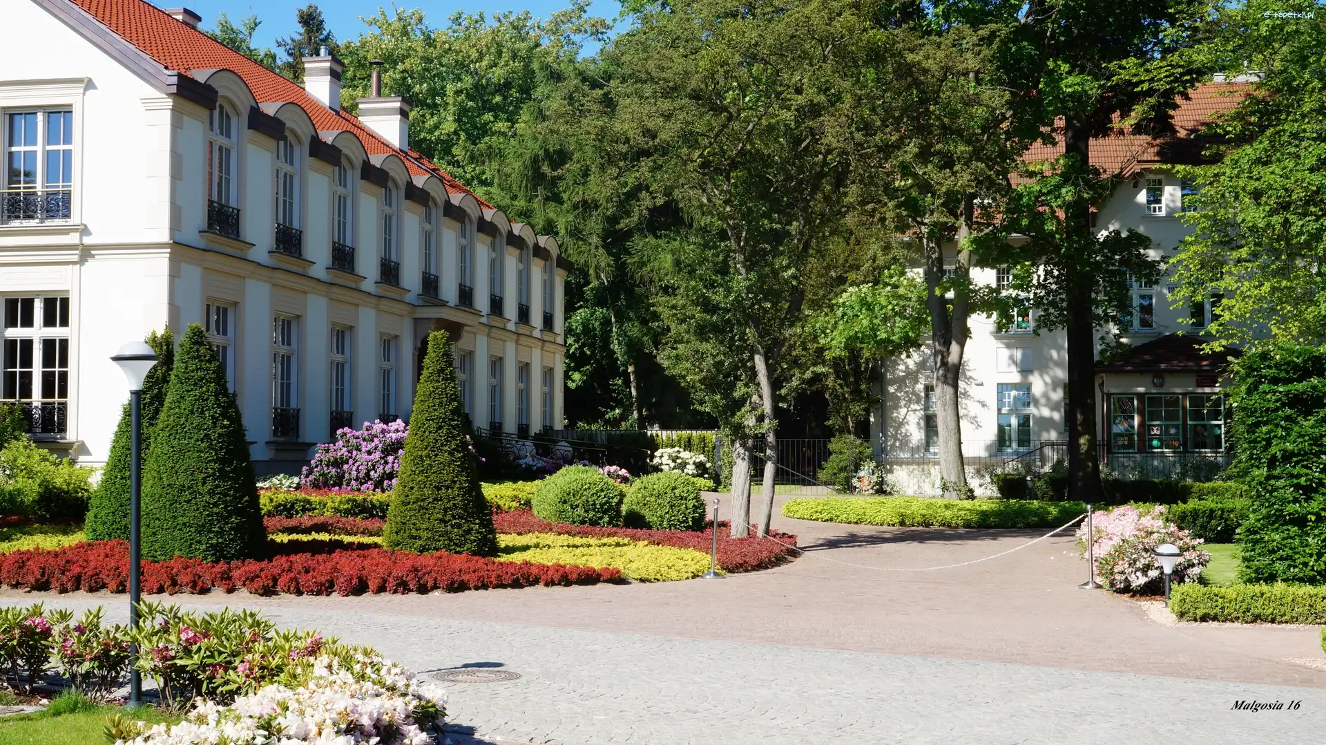 Alejki, Ogród, Park Oliwski, Dworek, Budynek, Kwiaty, Rośliny