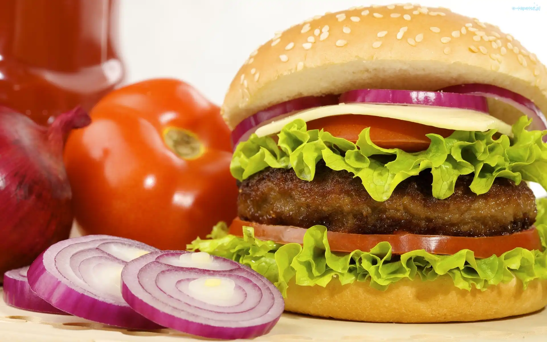 Cebulka, Food, Pomidorek, Sałata, Fast, Burger