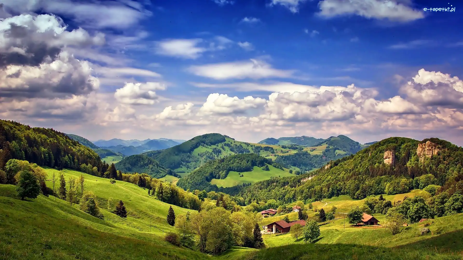 Dolina, Wzgórza, Wioska, Góry