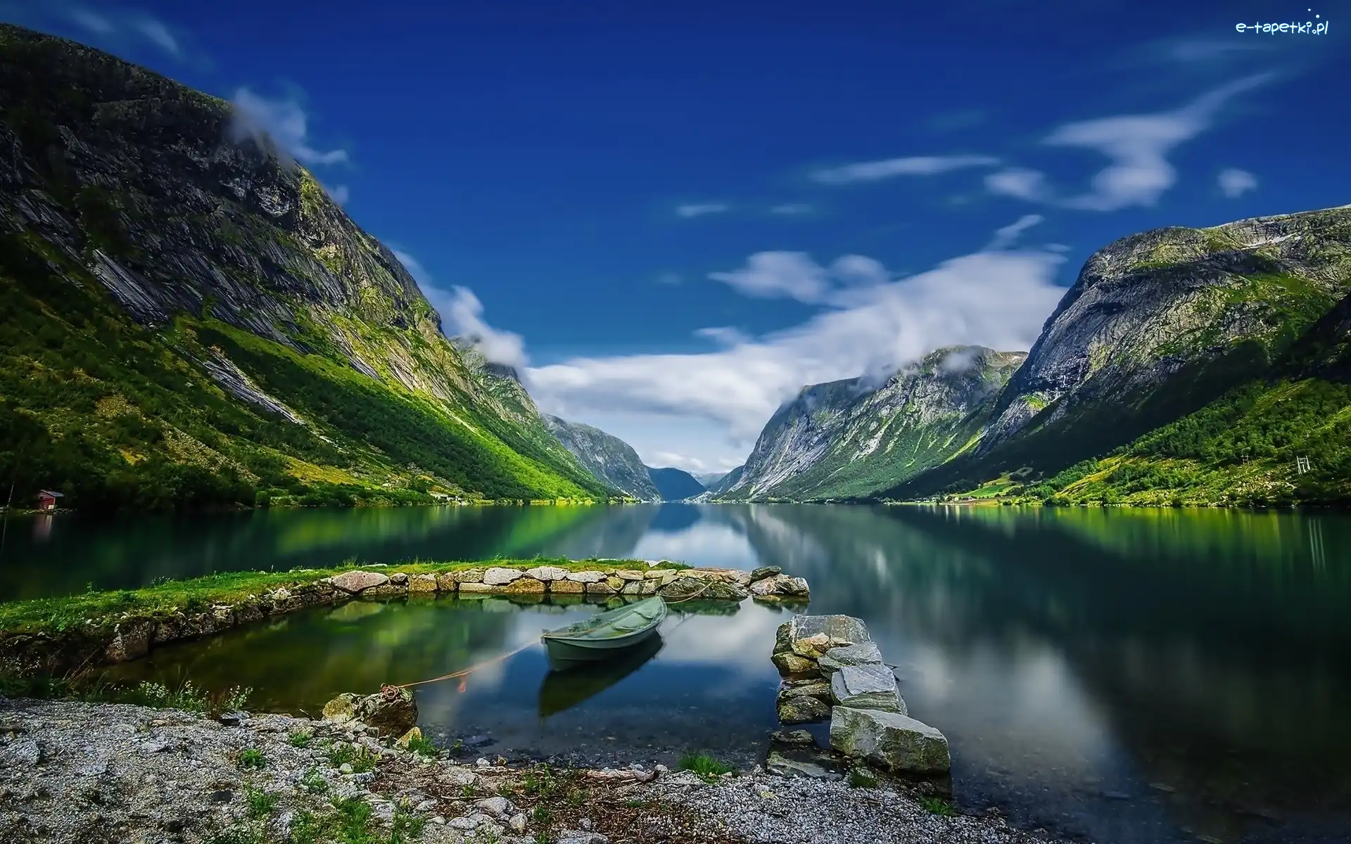 Norwegia, Fiord, Góry, Kamienie, Łódka