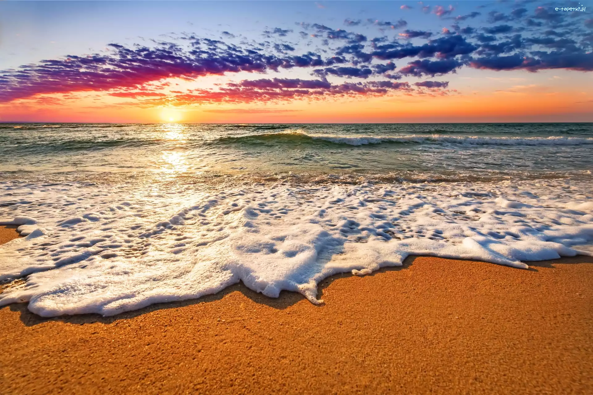 Morze, Fale, Plaża, Słońca, Wschód