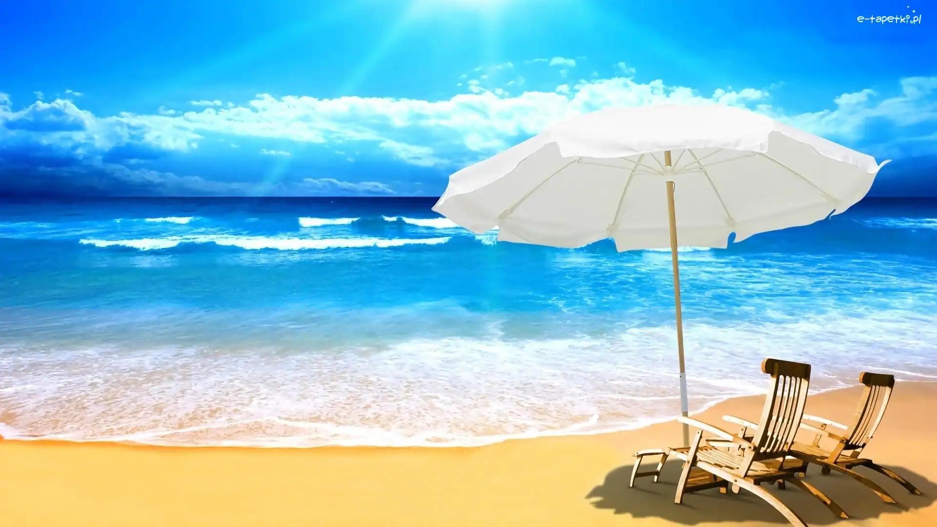 Morze, Leżaki, Wakacje, Lato, Parasol, Promienie, Słońca, Plaża