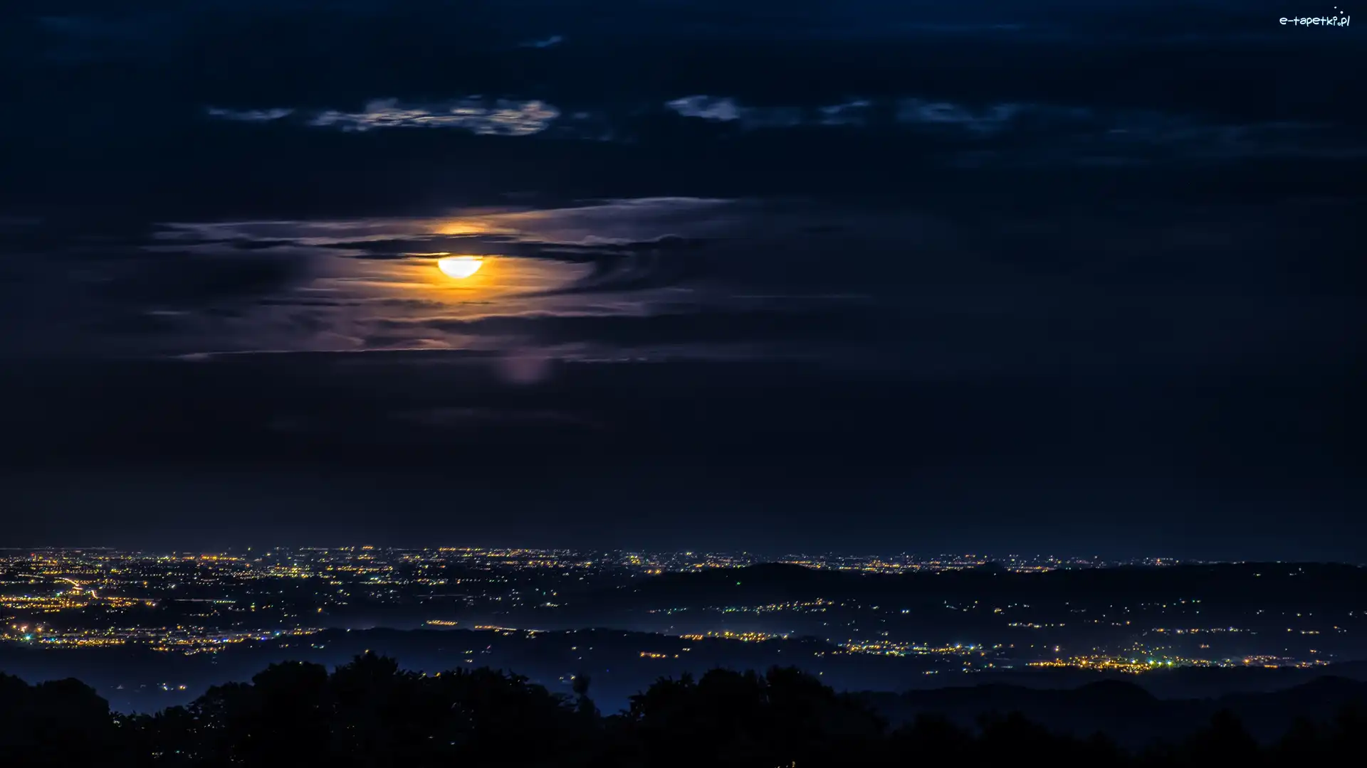Księżyc, Nocą, Miasto, Noc