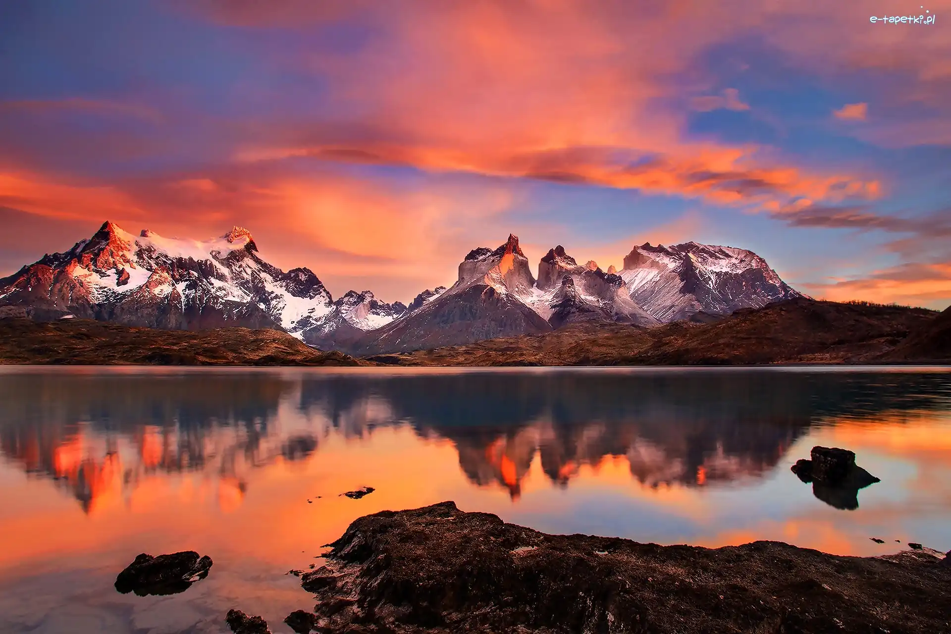 Góry, Wschód, Jezioro, Chile, Słońca