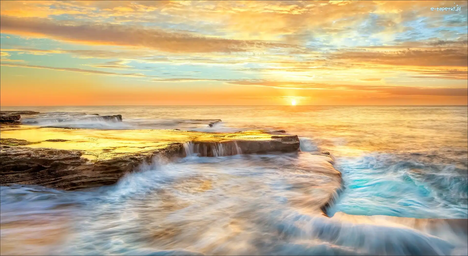 Morze, Zachód słońca, Niebo, Australia, Wybrzeże