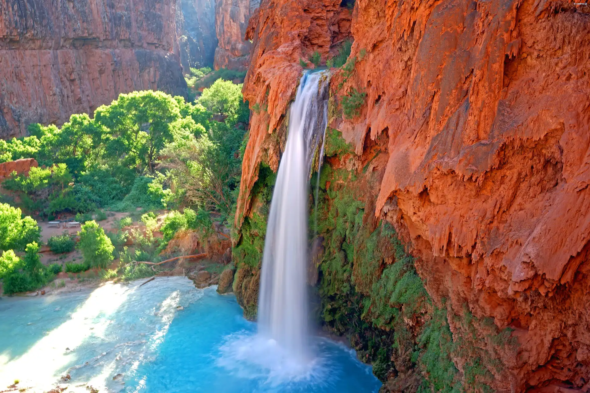 Stany Zjednoczone, Wielki Kanion Kolorado, Stan Arizona, Skały, Wodospad Havasu Falls