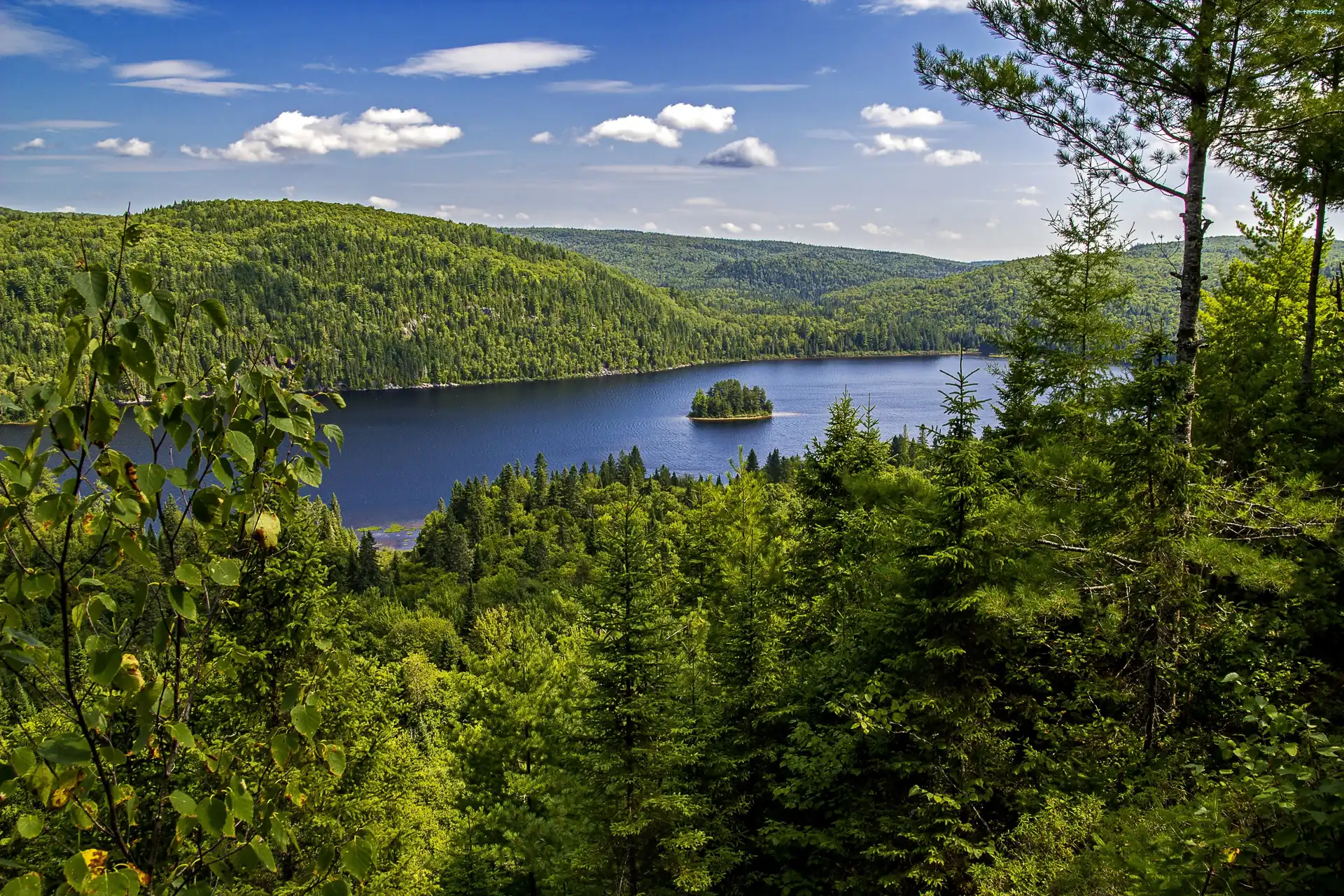 Roślinność, Kanada, Park Narodowy La Mauricie, Chmury
, Jezioro, Lasy
